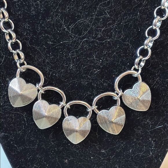 Silver Tone and Yellow Glass Heart Necklace Earring Set - Picture 5 of 5